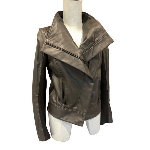 1 Trouv Black Asymmetrical Black Genuine Leather Coat Jacket Size Xxs